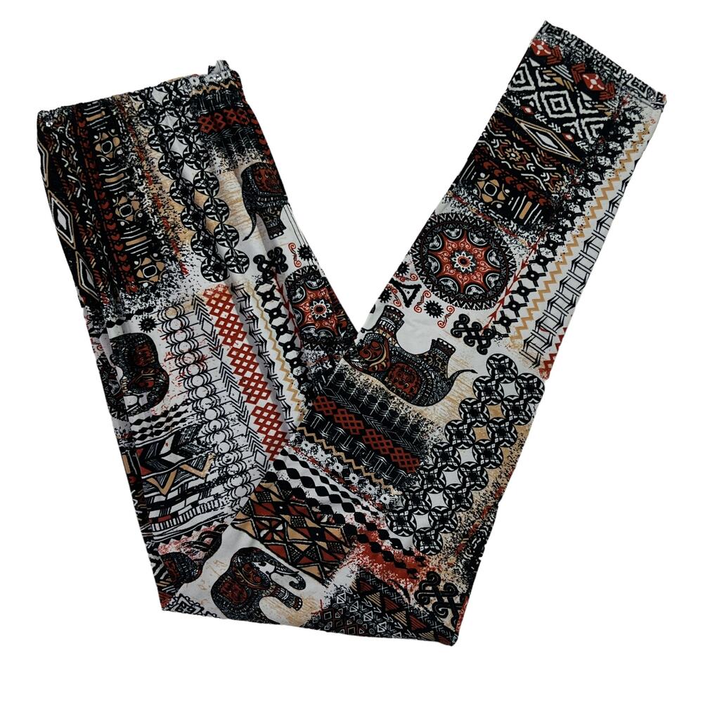 Boho Tribal Aztec Elephant Print Stretchy Elastic Waist Leggings Women Medium